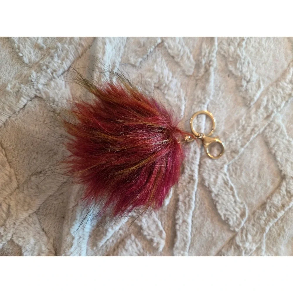 Set of 6 Faux Fur Pom Pom Keychains Gold Tone Clasp Bag Charms Multi Color